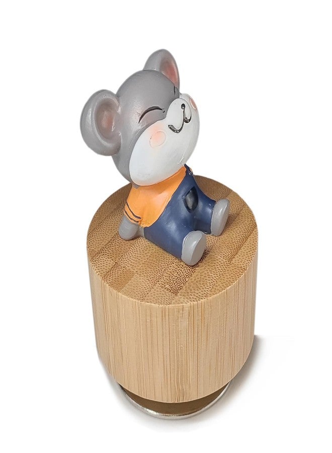 falado Mini Wooden Animal Rotary Music Box with Cute Mouse Ornament (Tune: It's a Small World), Gray and Beige - Image 3